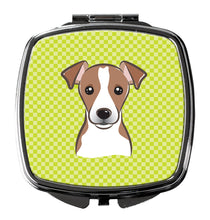 Load image into Gallery viewer, Checkerboard Lime Green Jack Russell Terrier Compact Mirror – Stylish Purse Mirror with Artistic Covers BB1322SCM