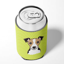 Load image into Gallery viewer, Checkerboard Lime Green Jack Russell Terrier Can or Bottle Hugger BB1323CC
