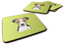 Load image into Gallery viewer, Checkerboard Lime Green Jack Russell Terrier Coasters - Set of 4 Lightweight Foam, Absorbent Drink Coasters BB1323FC