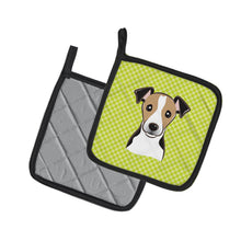Load image into Gallery viewer, Checkerboard Lime Green Jack Russell Terrier Pot Holders - Set of 2 - Heat-Resistant Kitchen Essentials BB1323PTHD