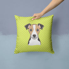 Load image into Gallery viewer, Checkerboard Lime Green Jack Russell Terrier Canvas Throw Pillow - 14x14 Decorative Pillow – Art for Your Home &amp; Patio BB1323PW1414