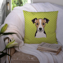 Load image into Gallery viewer, Checkerboard Lime Green Jack Russell Terrier Canvas Throw Pillow - 14x14 Decorative Pillow – Art for Your Home &amp; Patio BB1323PW1414