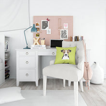 Load image into Gallery viewer, Checkerboard Lime Green Jack Russell Terrier Canvas Throw Pillow - 14x14 Decorative Pillow – Art for Your Home &amp; Patio BB1323PW1414