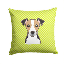 Load image into Gallery viewer, Checkerboard Lime Green Jack Russell Terrier Canvas Throw Pillow - 14x14 Decorative Pillow – Art for Your Home &amp; Patio BB1323PW1414