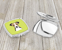 Load image into Gallery viewer, Checkerboard Lime Green Jack Russell Terrier Compact Mirror – Stylish Purse Mirror with Artistic Covers BB1323SCM