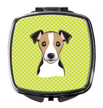 Load image into Gallery viewer, Checkerboard Lime Green Jack Russell Terrier Compact Mirror – Stylish Purse Mirror with Artistic Covers BB1323SCM