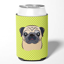 Load image into Gallery viewer, Checkerboard Lime Green Fawn Pug Can or Bottle Hugger BB1324CC
