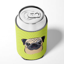 Load image into Gallery viewer, Checkerboard Lime Green Fawn Pug Can or Bottle Hugger BB1324CC