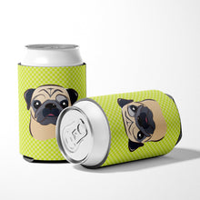 Load image into Gallery viewer, Checkerboard Lime Green Fawn Pug Can or Bottle Hugger BB1324CC