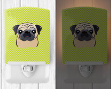 Load image into Gallery viewer, Checkerboard Lime Green Fawn Pug Ceramic Night Light BB1324CNL