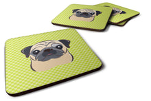 Load image into Gallery viewer, Checkerboard Lime Green Fawn Pug Coasters - Set of 4 Lightweight Foam, Absorbent Drink Coasters BB1324FC