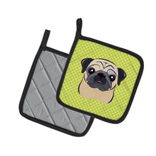 Load image into Gallery viewer, Checkerboard Lime Green Fawn Pug Pot Holders - Set of 2 - Heat-Resistant Kitchen Essentials BB1324PTHD