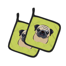 Load image into Gallery viewer, Checkerboard Lime Green Fawn Pug Pot Holders - Set of 2 - Heat-Resistant Kitchen Essentials BB1324PTHD