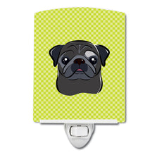 Load image into Gallery viewer, Checkerboard Lime Green Black Pug Ceramic Night Light BB1325CNL
