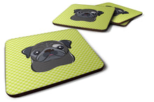 Load image into Gallery viewer, Checkerboard Lime Green Black Pug Coasters - Set of 4 Lightweight Foam, Absorbent Drink Coasters BB1325FC