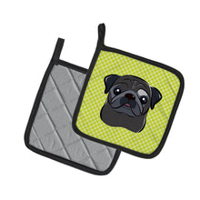 Load image into Gallery viewer, Checkerboard Lime Green Black Pug Pot Holders - Set of 2 - Heat-Resistant Kitchen Essentials BB1325PTHD
