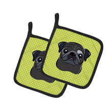 Load image into Gallery viewer, Checkerboard Lime Green Black Pug Pot Holders - Set of 2 - Heat-Resistant Kitchen Essentials BB1325PTHD