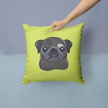 Load image into Gallery viewer, Checkerboard Lime Green Black Pug Canvas Throw Pillow - 14x14 Decorative Pillow – Art for Your Home &amp; Patio BB1325PW1414