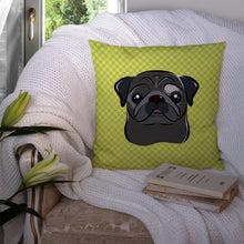 Load image into Gallery viewer, Checkerboard Lime Green Black Pug Canvas Throw Pillow - 14x14 Decorative Pillow – Art for Your Home &amp; Patio BB1325PW1414