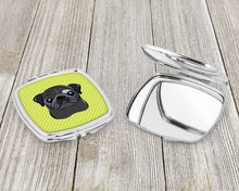 Load image into Gallery viewer, Checkerboard Lime Green Black Pug Compact Mirror – Stylish Purse Mirror with Artistic Covers BB1325SCM