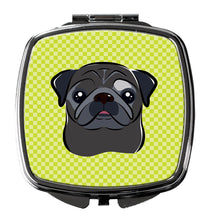 Load image into Gallery viewer, Checkerboard Lime Green Black Pug Compact Mirror – Stylish Purse Mirror with Artistic Covers BB1325SCM