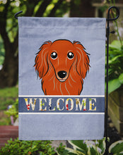 Load image into Gallery viewer, Longhair Red Dachshund Welcome Garden Flag – Decorative Outdoor Yard Flag BB1400GF