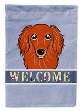 Load image into Gallery viewer, Longhair Red Dachshund Welcome Garden Flag – Decorative Outdoor Yard Flag BB1400GF