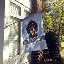Load image into Gallery viewer, Smooth Black and Tan Dachshund Welcome Flag Canvas House Size BB1401CHF
