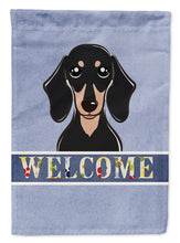 Load image into Gallery viewer, Smooth Black and Tan Dachshund Welcome Garden Flag – Decorative Outdoor Yard Flag BB1401GF