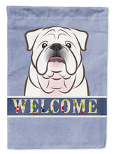 Load image into Gallery viewer, White English Bulldog  Welcome Garden Flag – Decorative Outdoor Yard Flag BB1406GF