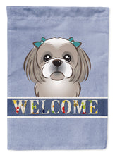 Load image into Gallery viewer, Gray Silver Shih Tzu Welcome Garden Flag – Decorative Outdoor Yard Flag BB1436GF