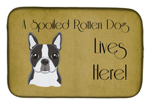 Load image into Gallery viewer, Boston Terrier Spoiled Dog Lives Here Dish Drying Mat – Absorbent, Artistic Kitchen Essentials BB1451DDM