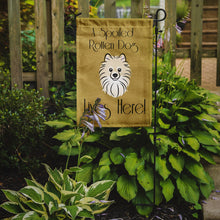 Load image into Gallery viewer, Pomeranian Spoiled Dog Lives Here Garden Flag – Funny Gold Background Dog Decor BB1455GF