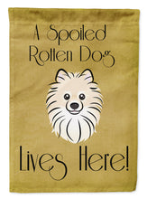 Load image into Gallery viewer, Pomeranian Spoiled Dog Lives Here Garden Flag – Funny Gold Background Dog Decor BB1455GF