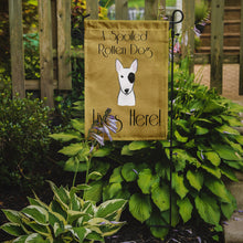Load image into Gallery viewer, Bull Terrier Spoiled Dog Lives Here Garden Flag – Funny Gold Background Dog Decor BB1457GF