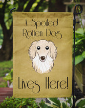 Load image into Gallery viewer, Longhair Creme Dachshund Spoiled Dog Lives Here Garden Flag – Funny Gold Background Dog Decor BB1460GF