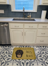 Load image into Gallery viewer, Longhair Black and Tan Dachshund Spoiled Dog Lives Here Machine Washable Memory Foam Mat BB1461RUG