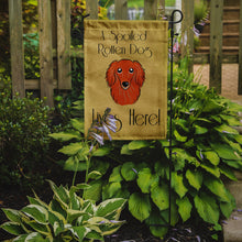 Load image into Gallery viewer, Longhair Red Dachshund Spoiled Dog Lives Here Garden Flag – Funny Gold Background Dog Decor BB1462GF