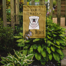Load image into Gallery viewer, White English Bulldog  Spoiled Dog Lives Here Garden Flag – Funny Gold Background Dog Decor BB1468GF