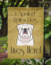 Load image into Gallery viewer, White English Bulldog  Spoiled Dog Lives Here Garden Flag – Funny Gold Background Dog Decor BB1468GF