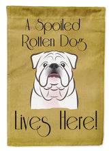 Load image into Gallery viewer, White English Bulldog  Spoiled Dog Lives Here Garden Flag – Funny Gold Background Dog Decor BB1468GF