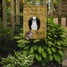 Load image into Gallery viewer, Japanese Chin Spoiled Dog Lives Here Garden Flag – Funny Gold Background Dog Decor BB1478GF