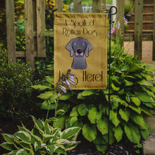Load image into Gallery viewer, Weimaraner Spoiled Dog Lives Here Garden Flag – Funny Gold Background Dog Decor BB1479GF