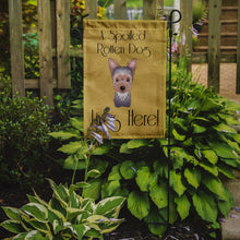 Load image into Gallery viewer, Yorkie Puppy Spoiled Dog Lives Here Garden Flag – Funny Gold Background Dog Decor BB1480GF