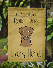 Load image into Gallery viewer, Chocolate Labrador Spoiled Dog Lives Here Garden Flag – Funny Gold Background Dog Decor BB1482GF