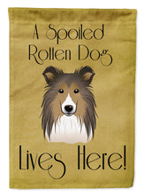 Load image into Gallery viewer, Sheltie Spoiled Dog Lives Here Garden Flag – Funny Gold Background Dog Decor BB1490GF