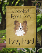 Load image into Gallery viewer, Papillon Spoiled Dog Lives Here Garden Flag – Funny Gold Background Dog Decor BB1496GF