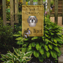 Load image into Gallery viewer, Gray Silver Shih Tzu Spoiled Dog Lives Here Garden Flag – Funny Gold Background Dog Decor BB1498GF
