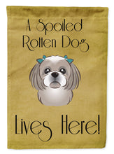 Load image into Gallery viewer, Gray Silver Shih Tzu Spoiled Dog Lives Here Garden Flag – Funny Gold Background Dog Decor BB1498GF