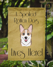 Load image into Gallery viewer, Sable Corgi Spoiled Dog Lives Here Garden Flag – Funny Gold Background Dog Decor BB1501GF